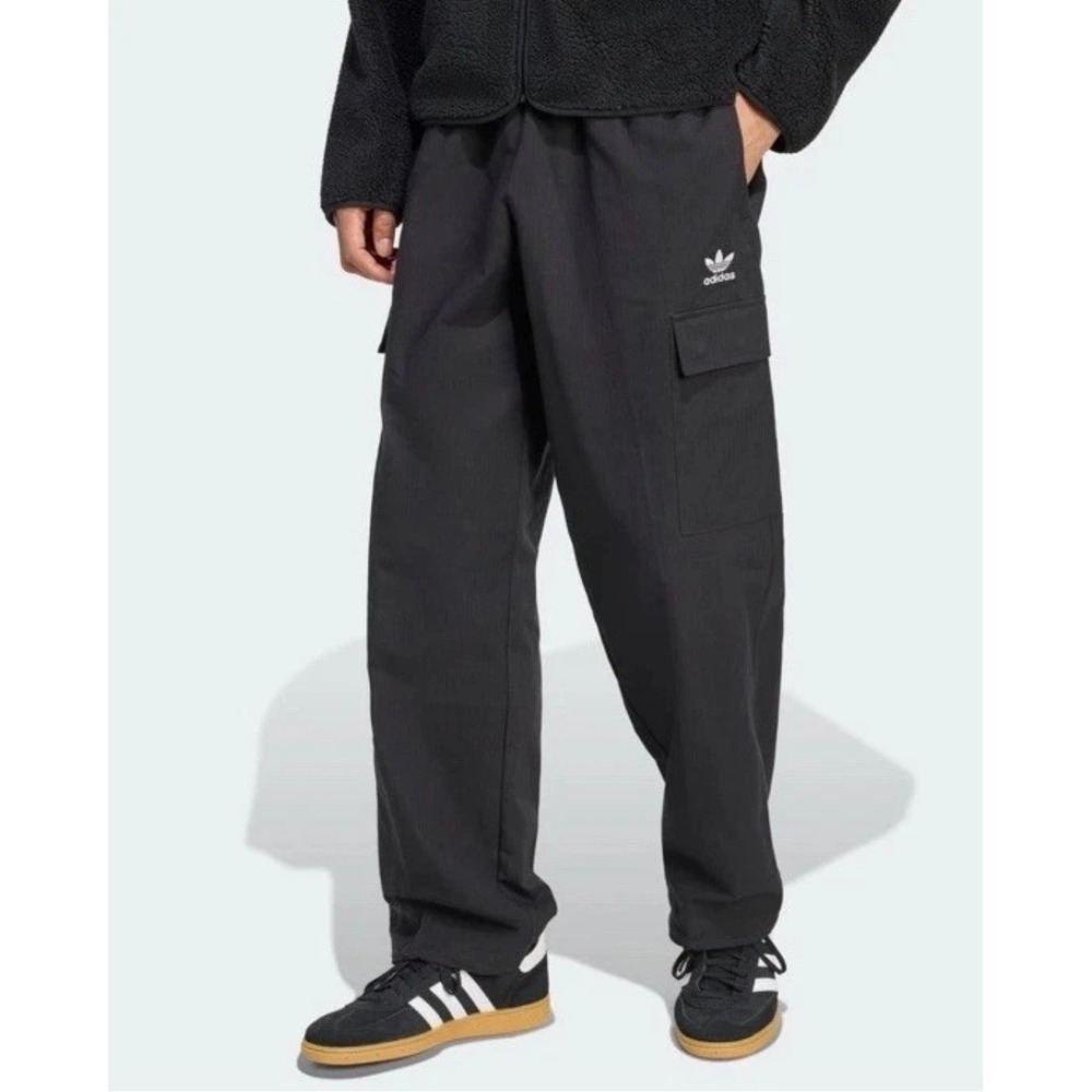 Adidas Originals Men Small Black Ripstop Cargo Pants Wide Leg Trefoil JX3913